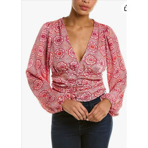 BCBGeneration Long Sleeve Top Fitted V Neck Cropped Blouse NEW M